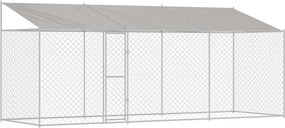 vidaXL Kutya ketrec tetővel Ezüst 600 x 200 x 256 cm Acél és PE