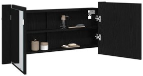 LED Tükörszekrény Fekete Tölgy 100x12x45 cm Fa