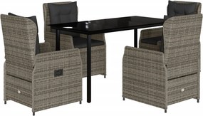 vidaXL 5 részes szürke polyrattan kerti étkezőgarnitúra párnával