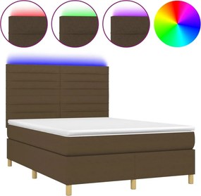 vidaXL barna szövet rugós és LED-es ágy matraccal 140x200 cm