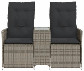 2 személyes szürke polyrattan dönthető kerti kanapé asztallal