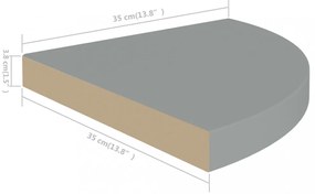 magasfényű szürke MDF lebegő sarokpolc 35 x 35 x 3,8 cm