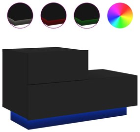 Fekete éjjeliszekrény LED-világítással 70 x 36 x 40,5 cm
