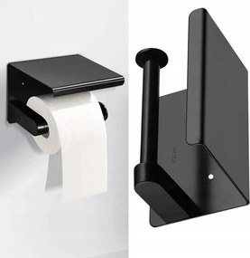 Wc-papír Tartó Telefontartó Polccal öntapadós Fekete Fém