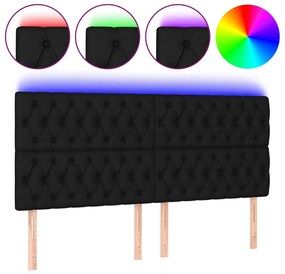 fekete szövet LED-es fejtámla 200x7x118/128 cm