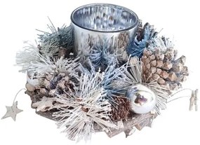 Fa gyertyatartó karácsonyi díszítéssel, 19 cm