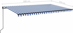 Kék és fehér kézzel kihúzható napellenző 500 x 350 cm
