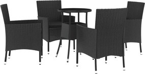 vidaXL 5 részes fekete polyrattan kerti bisztrógarnitúra párnákkal