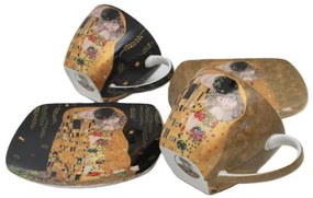 Klimt porcelán csésze aljjal - 250 ml 2 személyes - A Csók fekete barna
