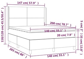 tópszínű szövet rugós és LED-es ágy matraccal 140x200 cm