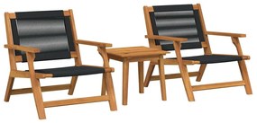 vidaXL Kerti Székek Asztallal 3 pcs Fekete Tömör Akácfa