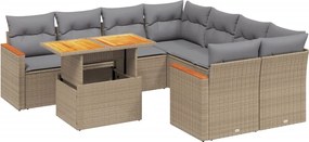vidaXL 9 részes bézs polyrattan kerti ülőgarnitúra párnákkal