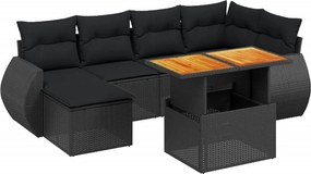 vidaXL 7 részes fekete polyrattan kerti ülőgarnitúra párnával