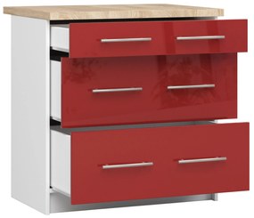 Alsó konyhaszekrény Ozara S80 3SZ (fehér + fényes piros). Akció -17%. 1071130