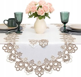 Ovális asztali futó gipiurával Fehér barna 60x120 foltálló ovális