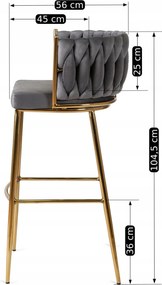 Bárszék 2 szürke bársony, FLORES