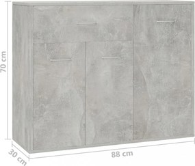betonszürke szerelt fa tálalószekrény 88 x 30 x 70 cm