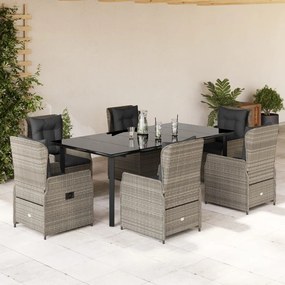 7 részes világosszürke polyrattan kerti étkezőszett párnával
