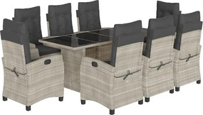 vidaXL 9részes világosszürke polyrattan kerti étkezőgarnitúra párnával