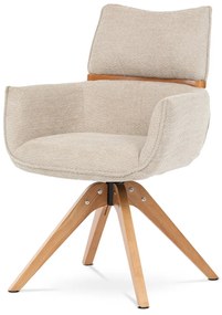 Scaun de sufragerie pivotant elegant, material bej, mecanism de rotire 360°, lemn masiv de frasin
