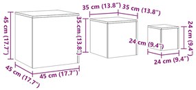 3 db kézműves tölgy színű szerelt fa kisasztal