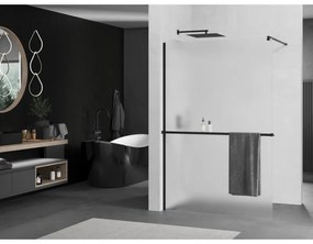 Mexen Kioto +, zuhany paraván polccal és törölközőtartóval 80 x 200 cm, 8mm-es jegesedés üveg, fekete profil, 800-080-121-70-30