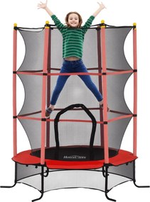 HOMCOM Gyerek Trampolin Ø163 cm, Trampolin Védőhálóval, Szegély Borítással, Kerti Trampolin 3-10 éves gyerekeknek, max. 50 kg terhelhetőség, Piros | A