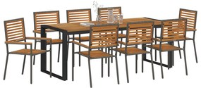 Kert étkező szett 9 pcs Szürke és Fa 200 x 80 x 75 cm