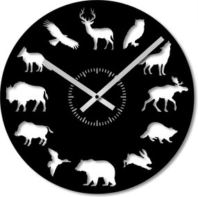 Falióra 50 cm Fa Falióra Fekete Nagy Vadállatok