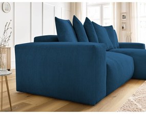 Kék kordbársony kinyitható-tárolóhelyes sarokkanapé Voltaire – Bobochic Paris