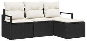 vidaXL Kanapé Szett párnával tárolóval 4 pcs Fekete és Krém polirattan