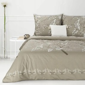 Pamut ágyneműhuzat garnitúra 160x200 cm bézs virágos Sara