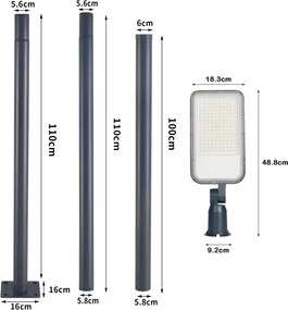 Brilagi-LED Kültéri lámpa oszloppal és kl. 3 m URBANLIGHT LED/100W/230V antracit IP65