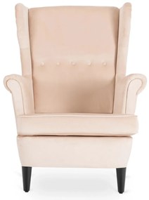 Elegáns Füles Fotel Lábtartóval, Bézs Bársony Kárpittal. EVAN 2