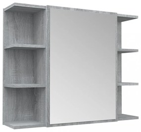 szürke sonoma színű szerelt fa tükrös szekrény 80x20,5x64 cm