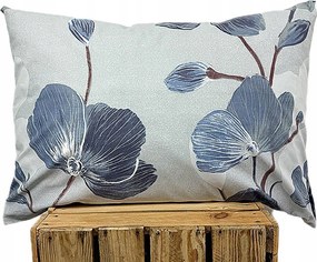 Pamut párnahuzat Prémium kék nagy virágok szürke 1729 50x70