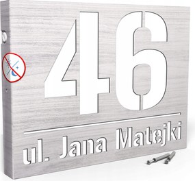 Világító Házszám Címtábla Szám 40x30 cm Ezüst Fa