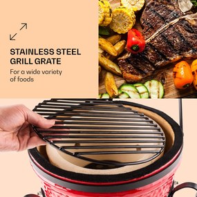 Klarstein kamado grillsütő, Princesize, kerámia, 11", füstölés, BBQ, lassú sütés, piros