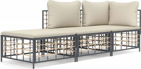 vidaXL 3 részes antracitszürke polyrattan kerti ülőgarnitúra párnákkal