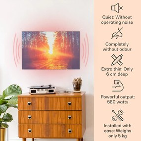 Klarstein Wonderwall Air Art Infinite, infravörös hősugárzó, 90 x 60 cm, 580 W, fali, kép, távirányító
