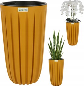 Virágtartó magas betét H 50cm sárga kerek barázdált matt stílusos