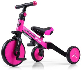 Gyerek háromkerekű bicikli 4az1-ben Milly Mally Optimus Plus tolókarral pink