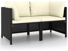 fekete kétszemélyes polyrattan kerti kanapé párnákkal