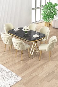 Zae étkezőgarnitúra, fekete márvány-arany, 168 cm – TR240CHR3094