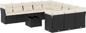 vidaXL 12 részes fekete polyrattan kerti ülőgarnitúra párnákkal