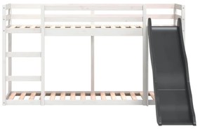 fehér tömör fenyő emeletes ágy csúszdával és létrával 80x200 cm