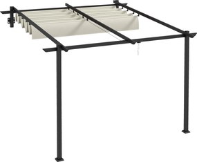 Outsunny Patio Pergola kb. 3x3m Kerti Pavilon Alumíniumból, Fali Felszerelésű Kerti Pavilon Állítható Tetővel, Napsütés Elleni Védő Tető Kerti Teraszr