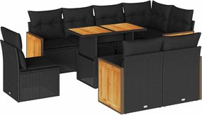 vidaXL 9 részes fekete polyrattan akácfa kerti ülőgarnitúra párnákkal