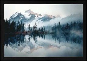 Poszter Keret Fa Hegyek Tó Tükröződés Köd Táj Zen 60x40