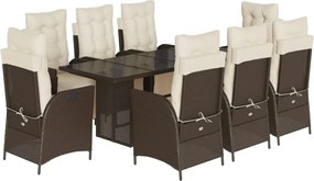 vidaXL 9 részes barna polyrattan kerti étkezőgarnitúra párnákkal